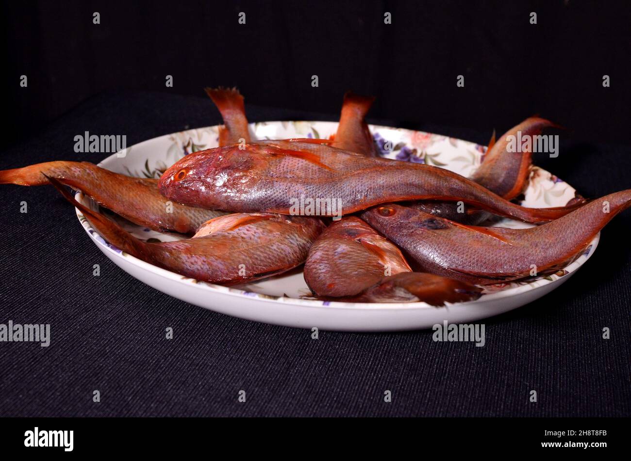 Fresh bhola bhetki fish is arranged on the plate Stock Photo