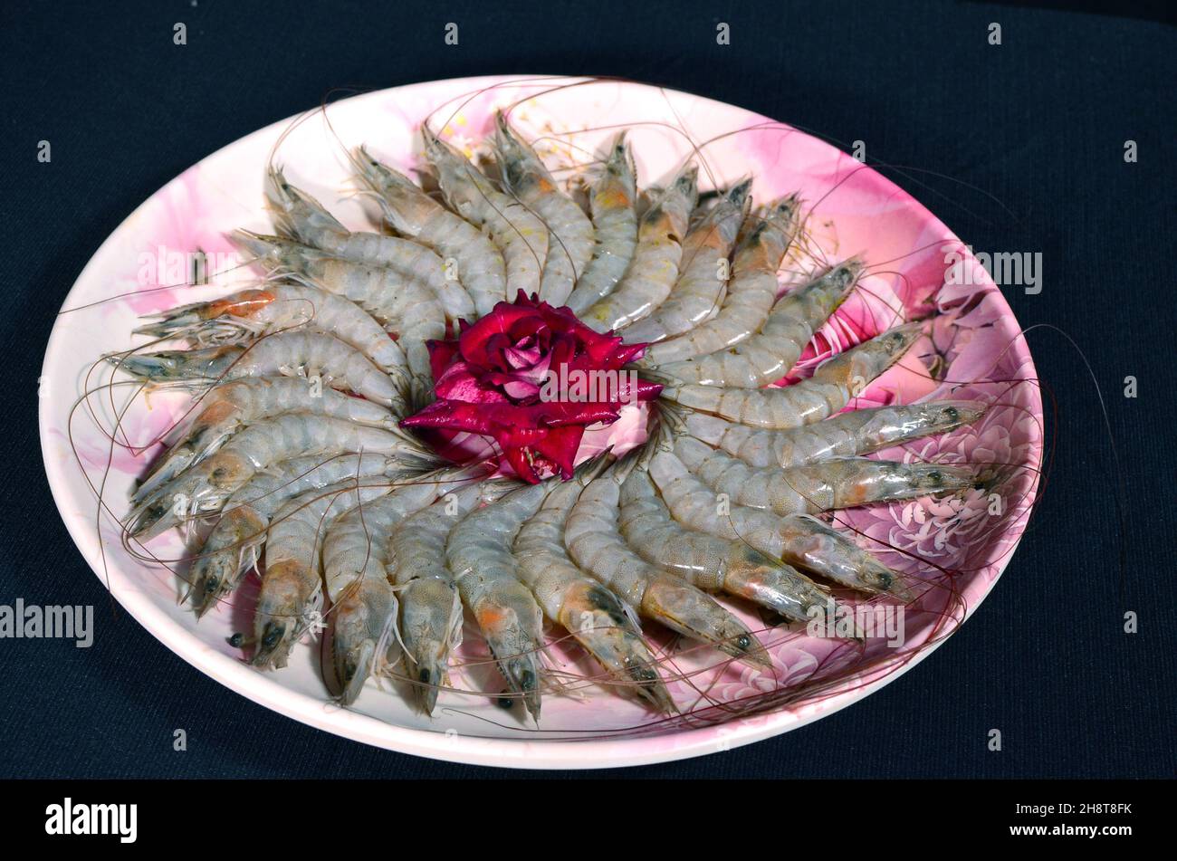Fresh shrimp arranged on a plate Stock Photo