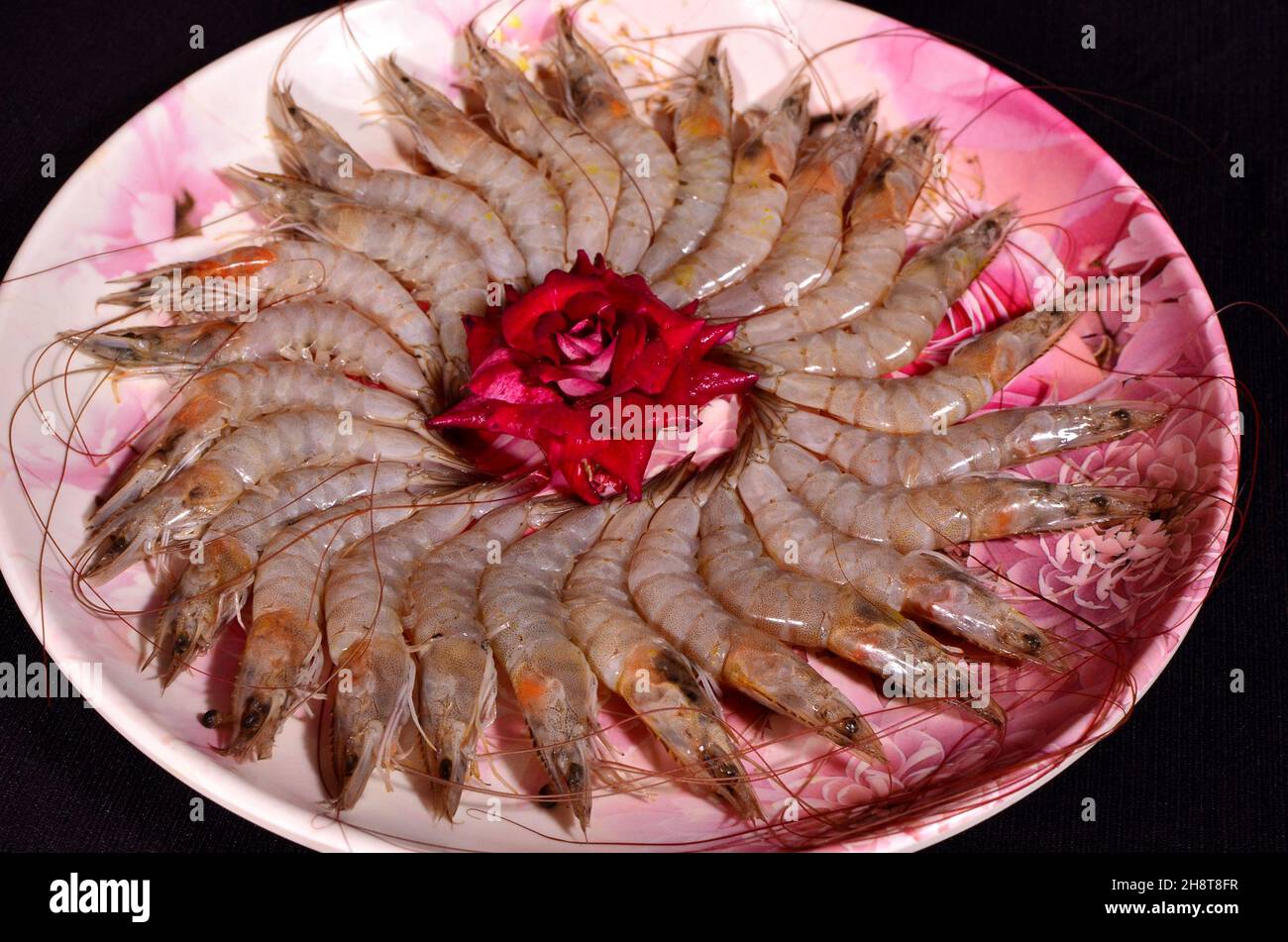 Fresh shrimp arranged on a plate Stock Photo
