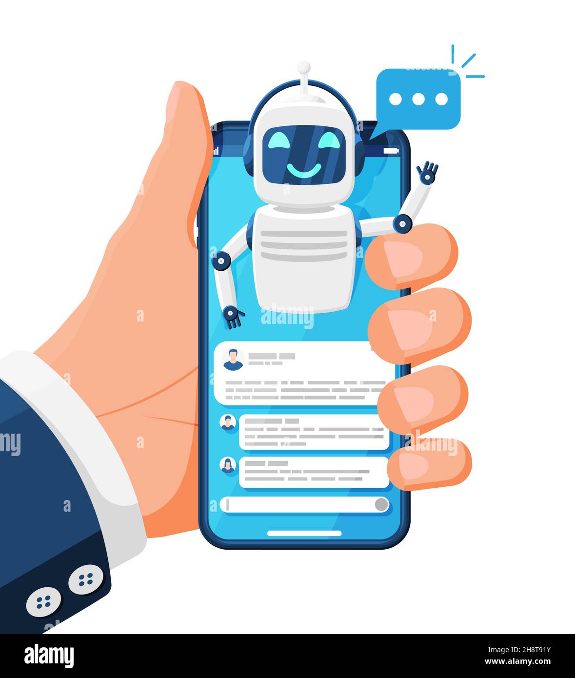 Smartphone with Chat Bot Speak in Bubble on Screen Stock Vector