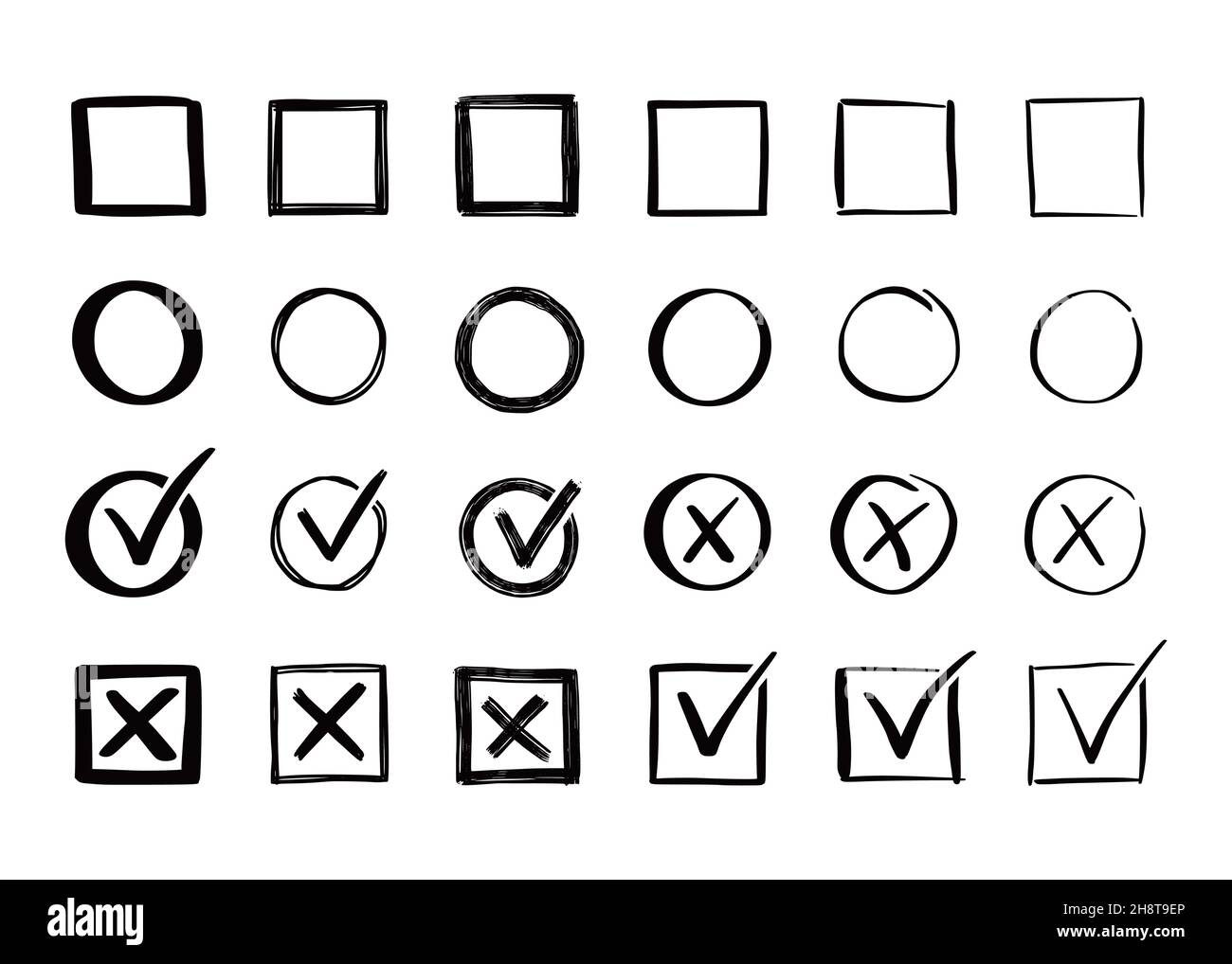 Premium Vector  Check and cross mark set hand drawn doodle sketch style  vote yes no drawn concept check box cross mark with box circle element  vector illustration