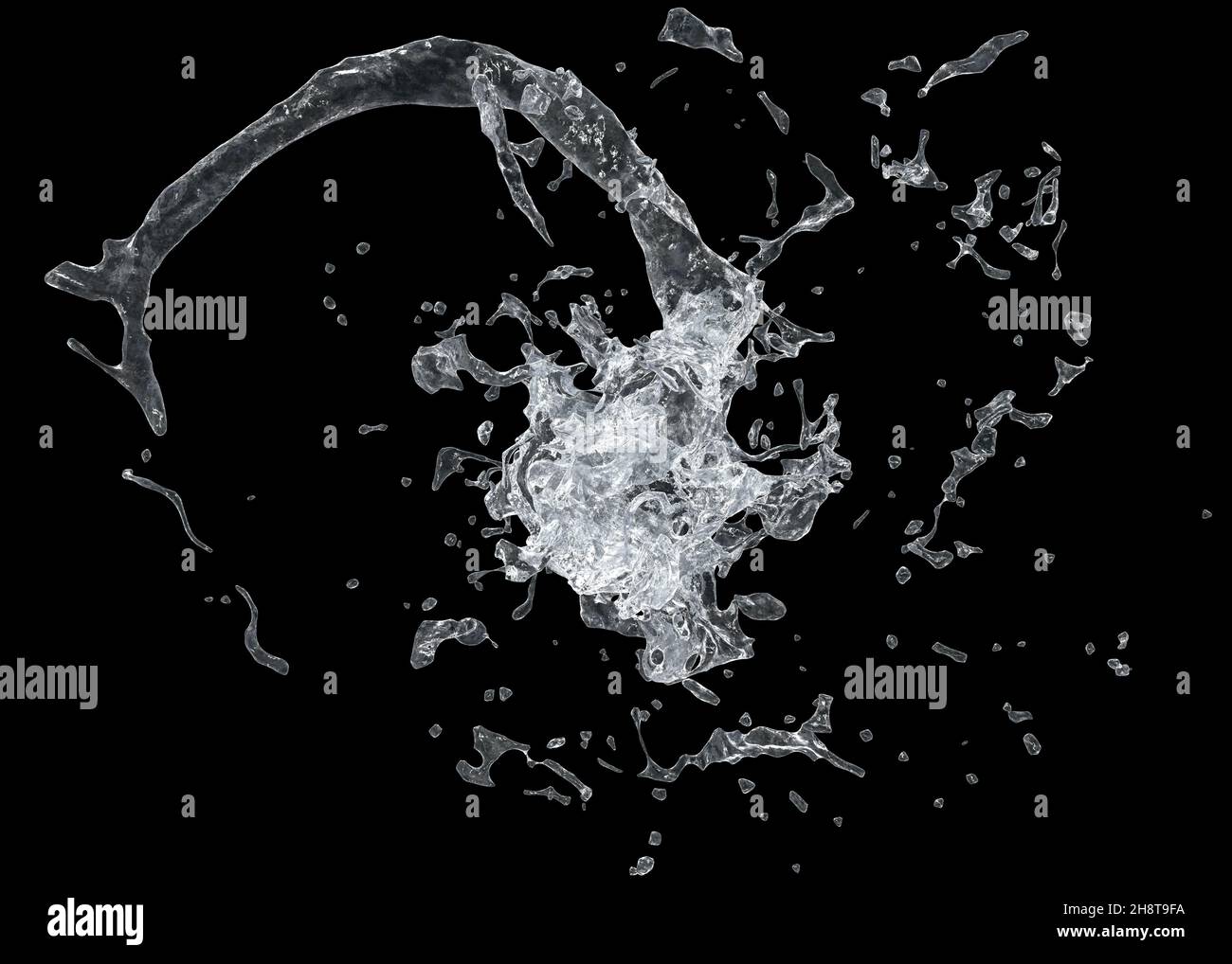 Abstract splashes of water on black background, 3D Illustration Stock ...