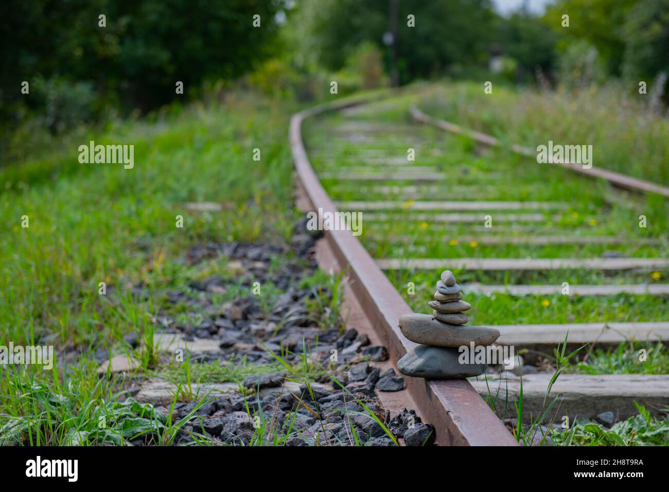one railway is overgrown in the grass Stock Photo - Alamy