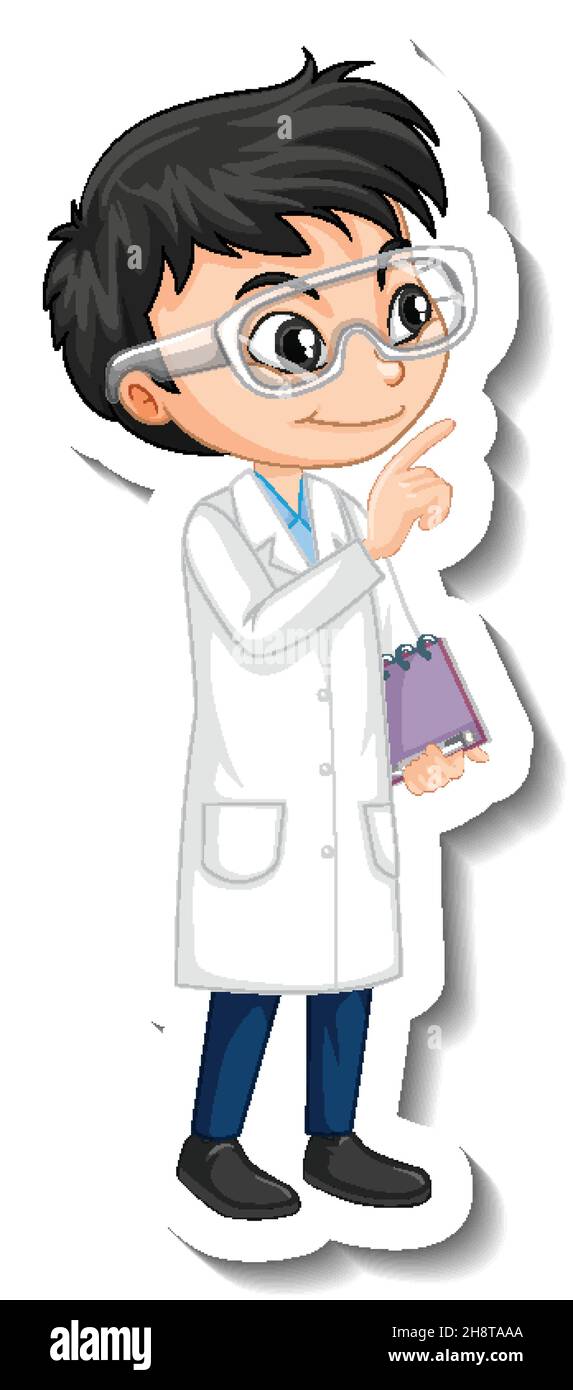Scientist boy cartoon character sticker illustration Stock Vector Image ...
