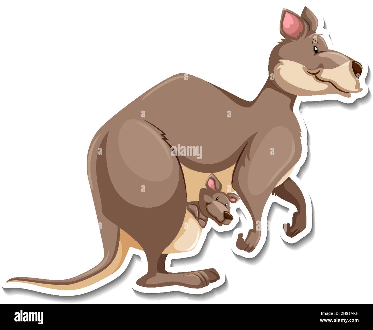 Side view of kangaroo cartoon character sticker illustration Stock Vector