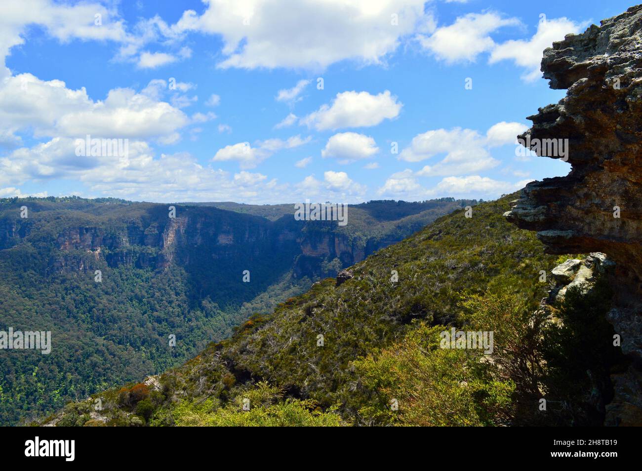 A view of the Jamison Valley from Lincolns Rock in the Blue Mountains of Australia Stock Photo