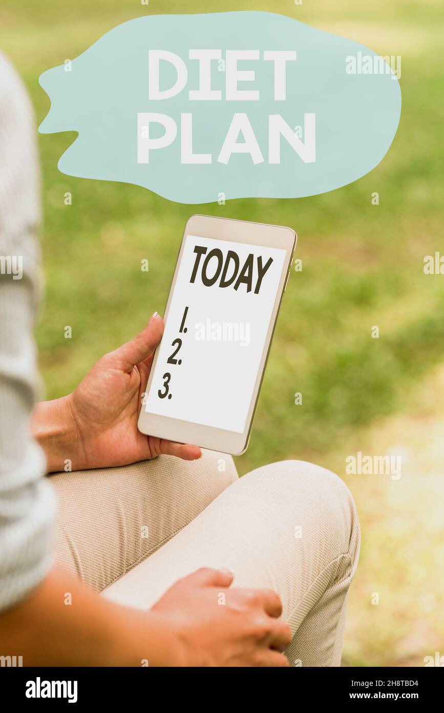 Conceptual caption Diet Plan. Word for detailed proposal for doing or