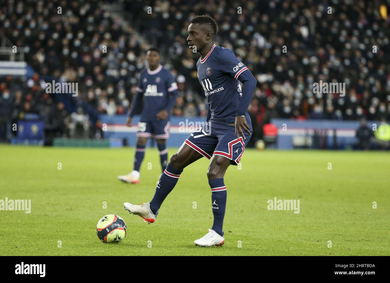 Idrissa Gueye Gana of PSG during the French championship Ligue 1 football match between Paris Saint-Germain (PSG) and OGC Nice (OGCN) on December 1, 2021 at Parc des Princes stadium in Paris, France - Photo: Jean Catuffe/DPPI/LiveMedia Stock Photo