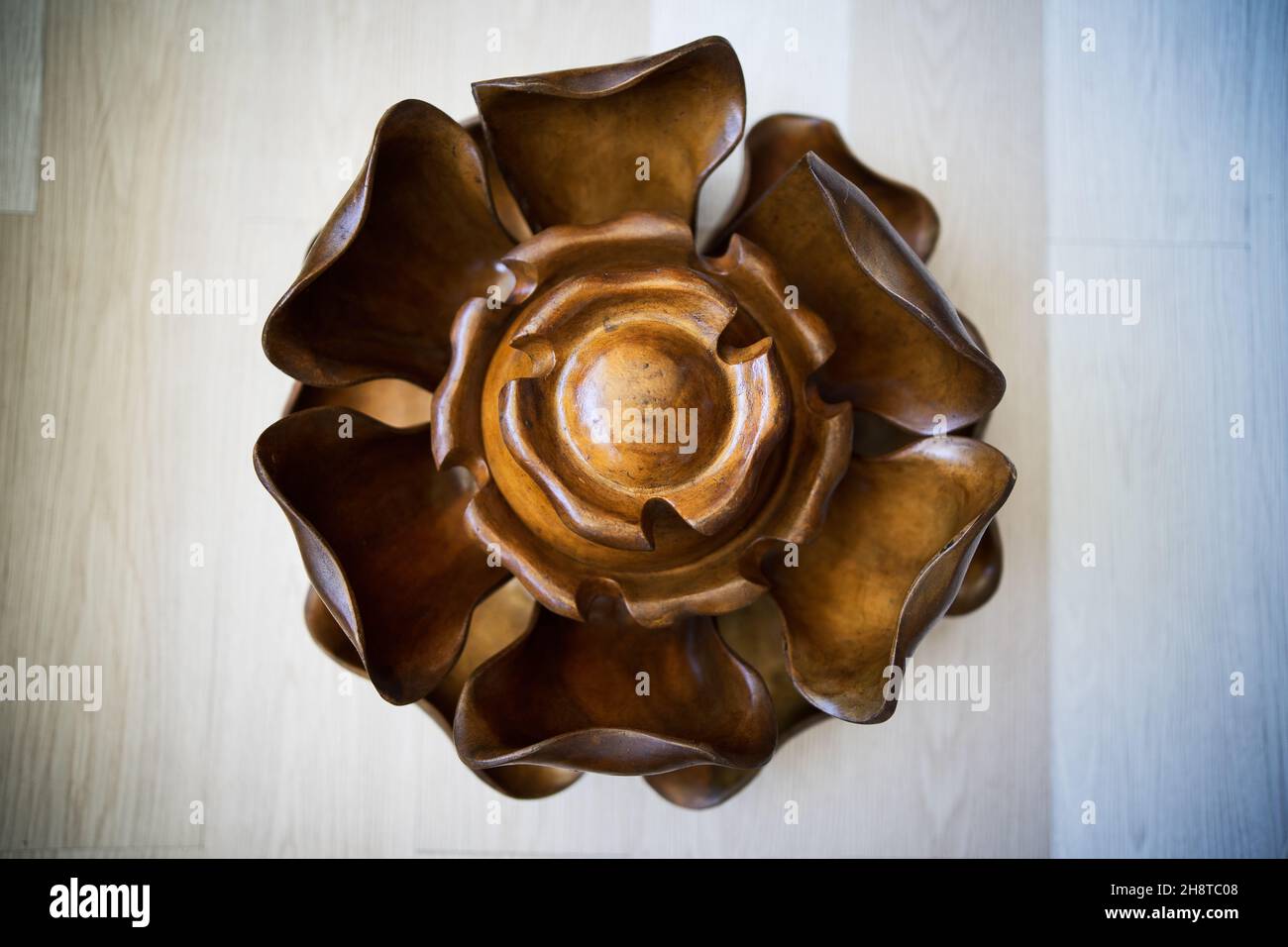 Vintage Mid century Monkey Pod Lotus Server Set Lazy Susan Chip Dip Set