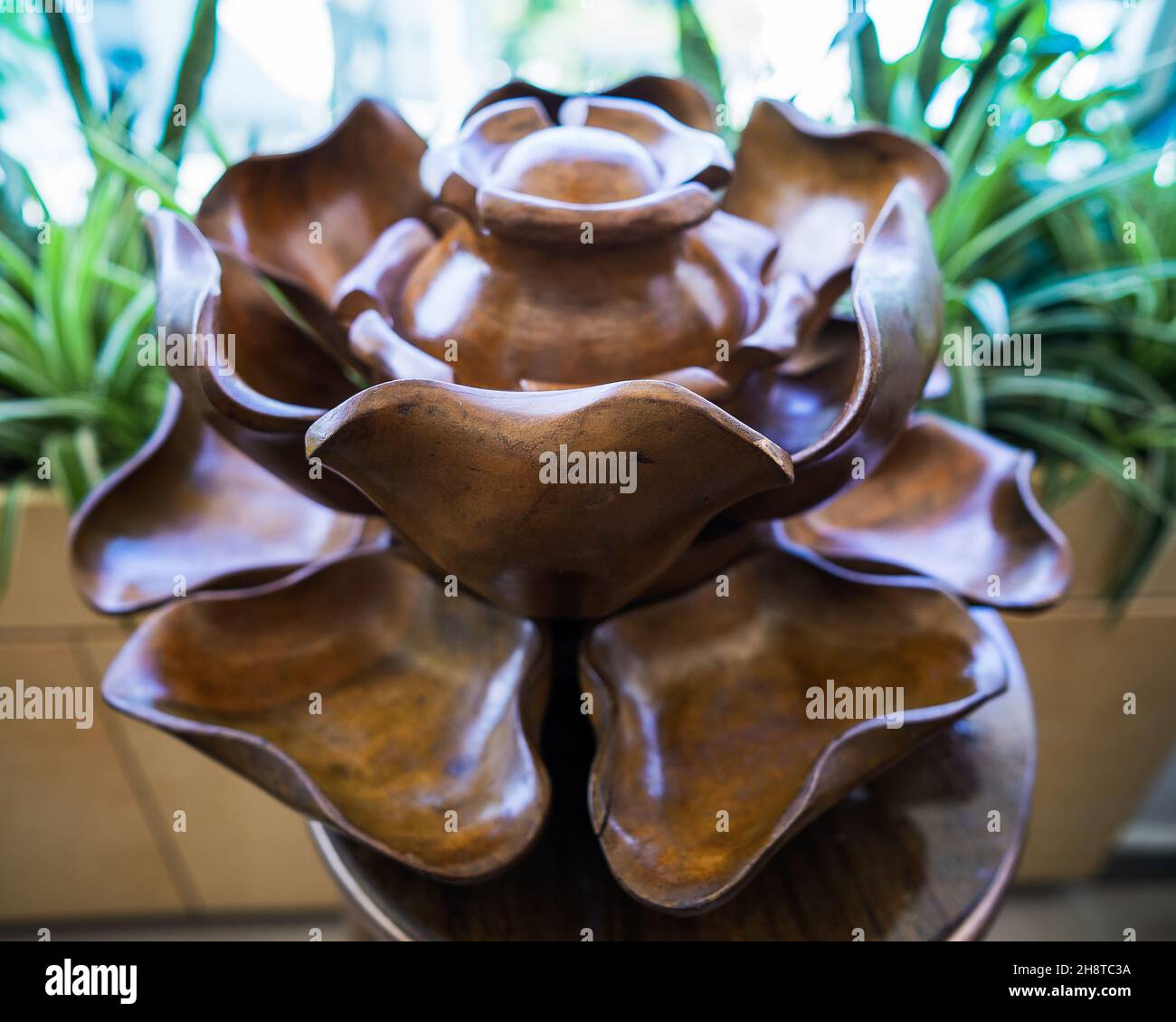 Vintage Mid century Monkey Pod Lotus Server Set Lazy Susan Chip Dip Set