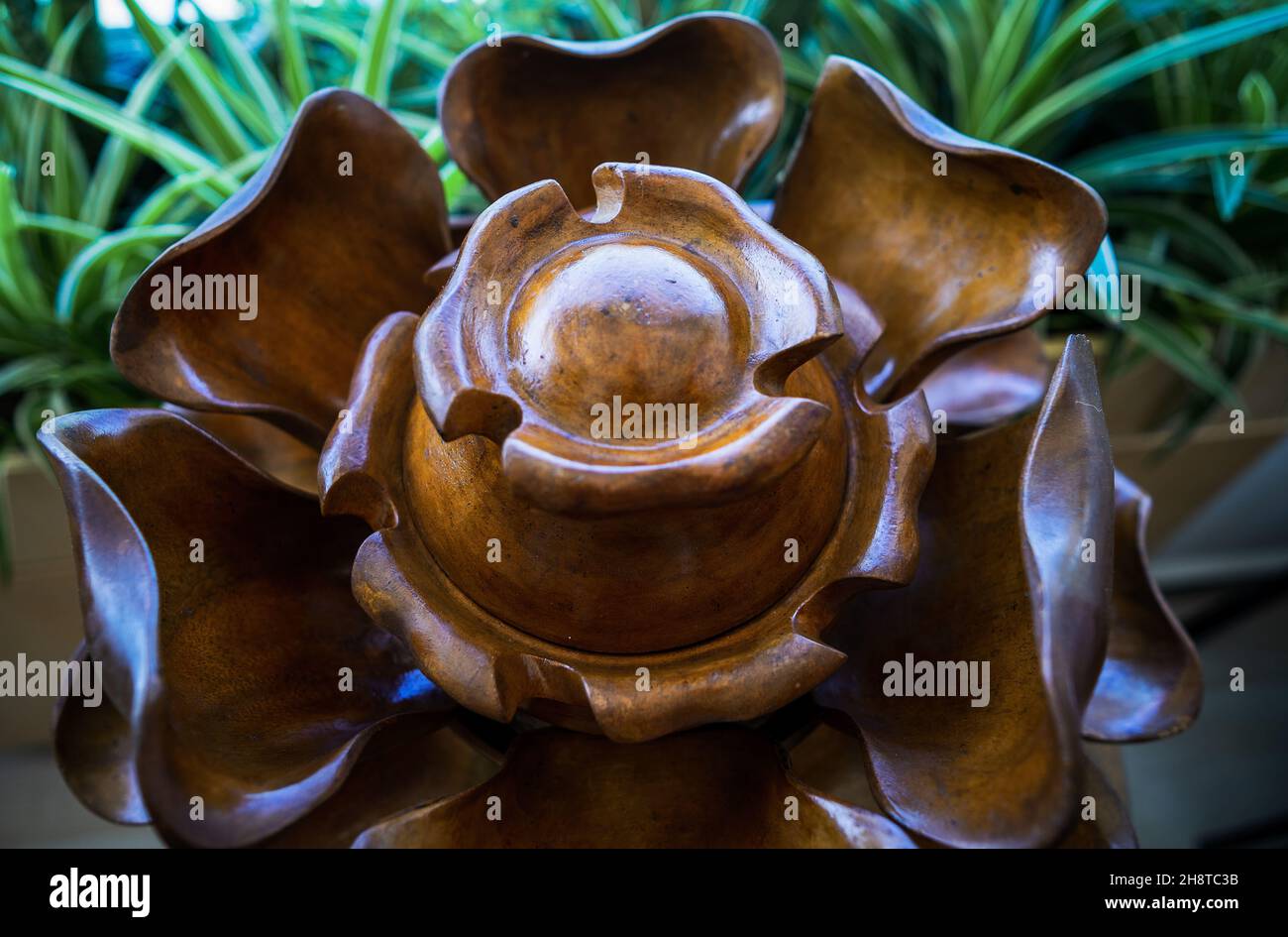 Vintage Mid century Monkey Pod Lotus Server Set Lazy Susan Chip Dip Set