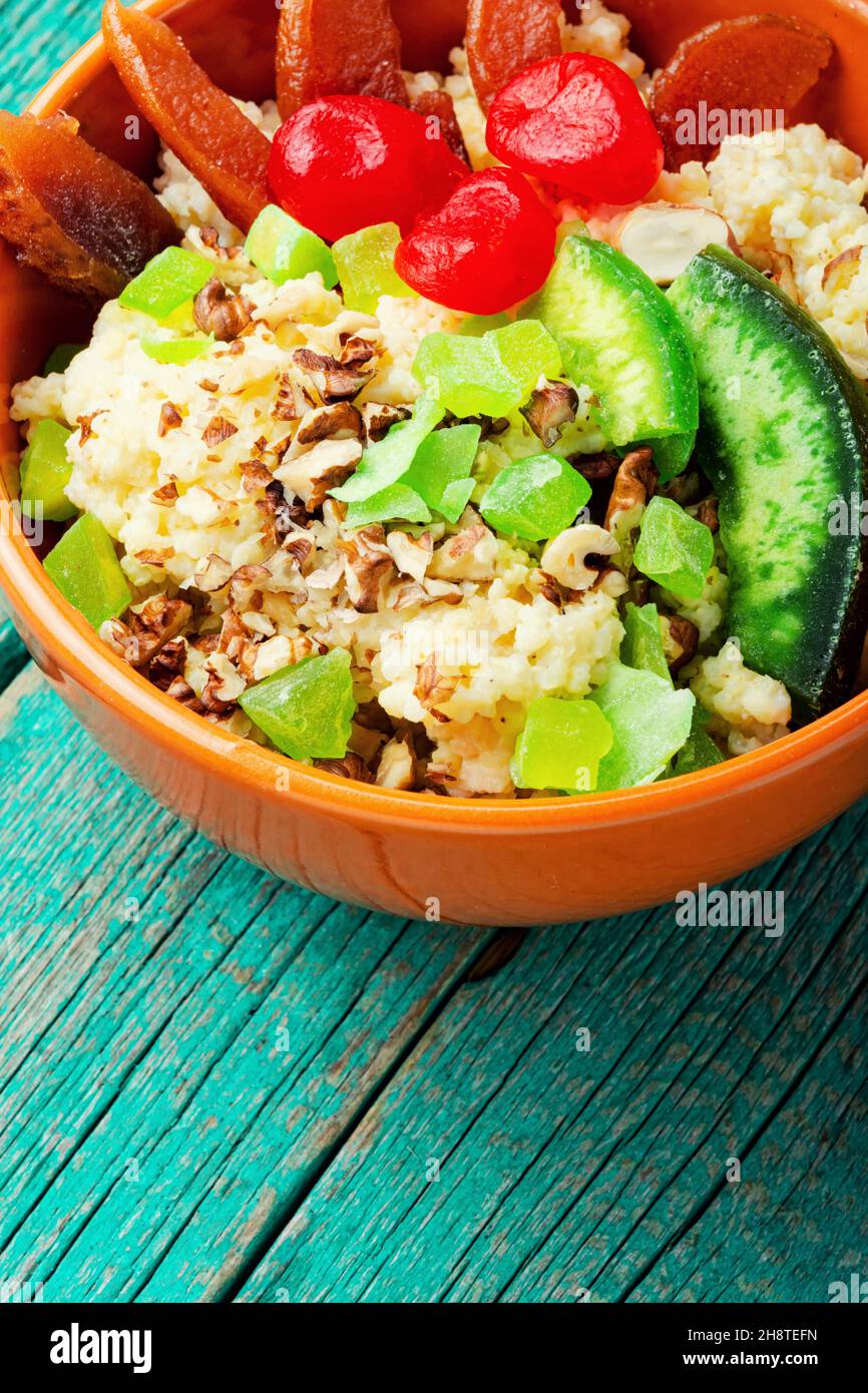 Homemade millet porridge with sweet candied fruits Stock Photo Alamy
