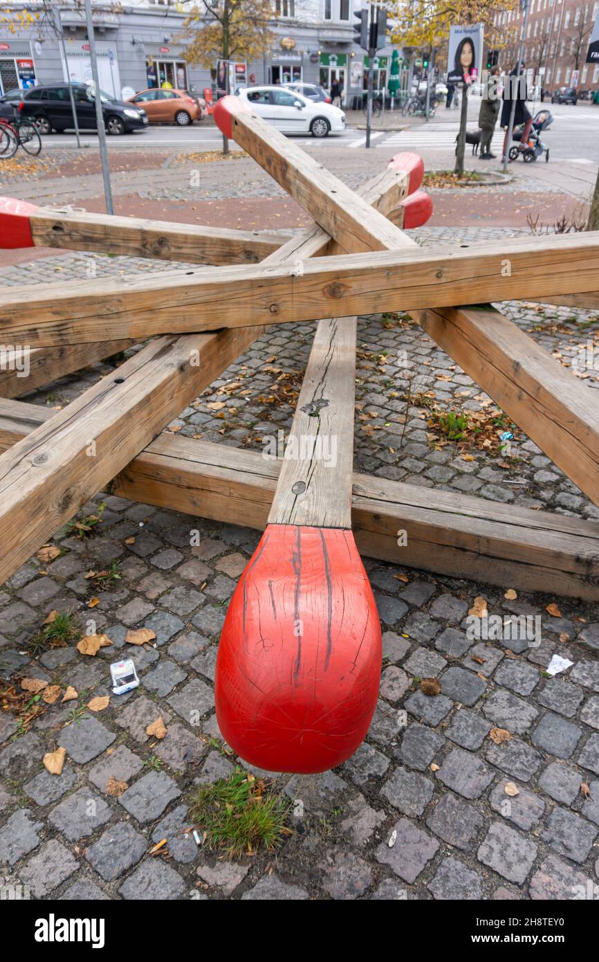 Copenhagen, Denmark - October 31, 2021: Installation of a file with giant matches in the middle of Copenhagen Stock Photo