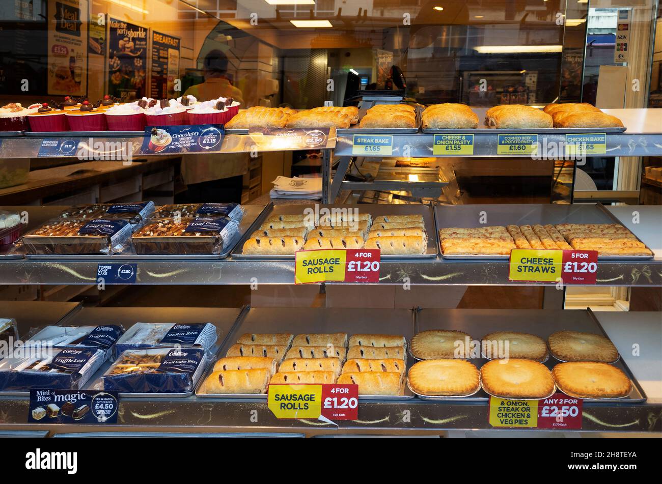 Cooplands chain baker shop window in Redcar North Yorkshire with a ...