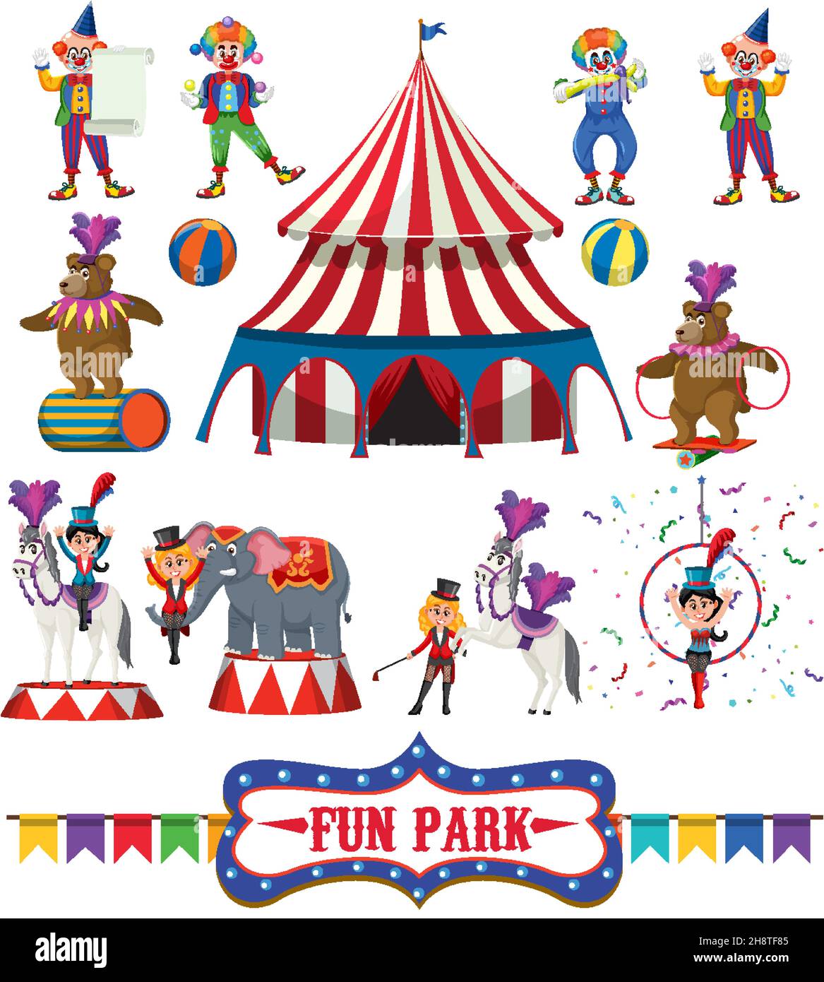 Set of amusement park elements isolated illustration Stock Vector Image ...