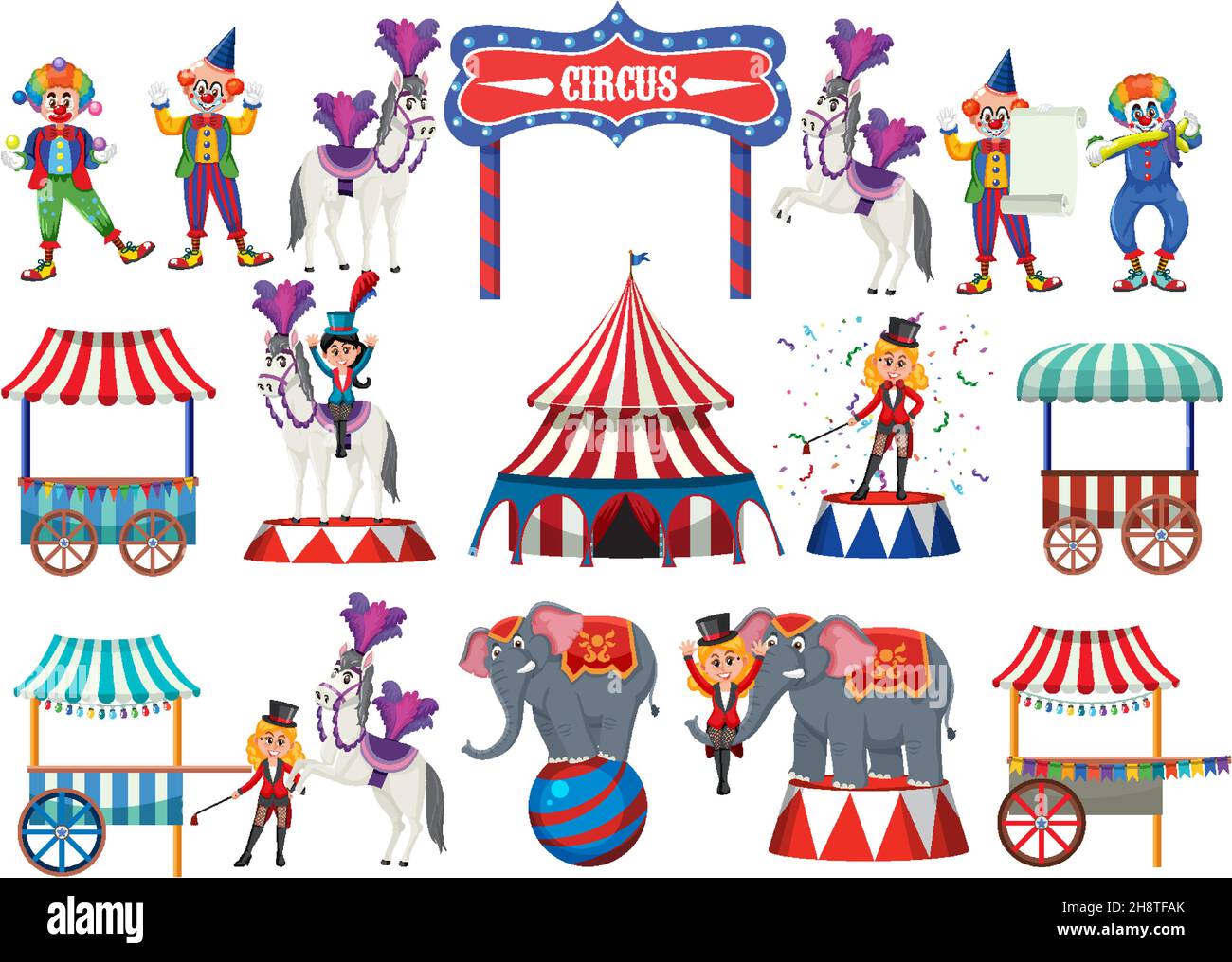 Set of amusement park elements isolated illustration Stock Vector Image ...