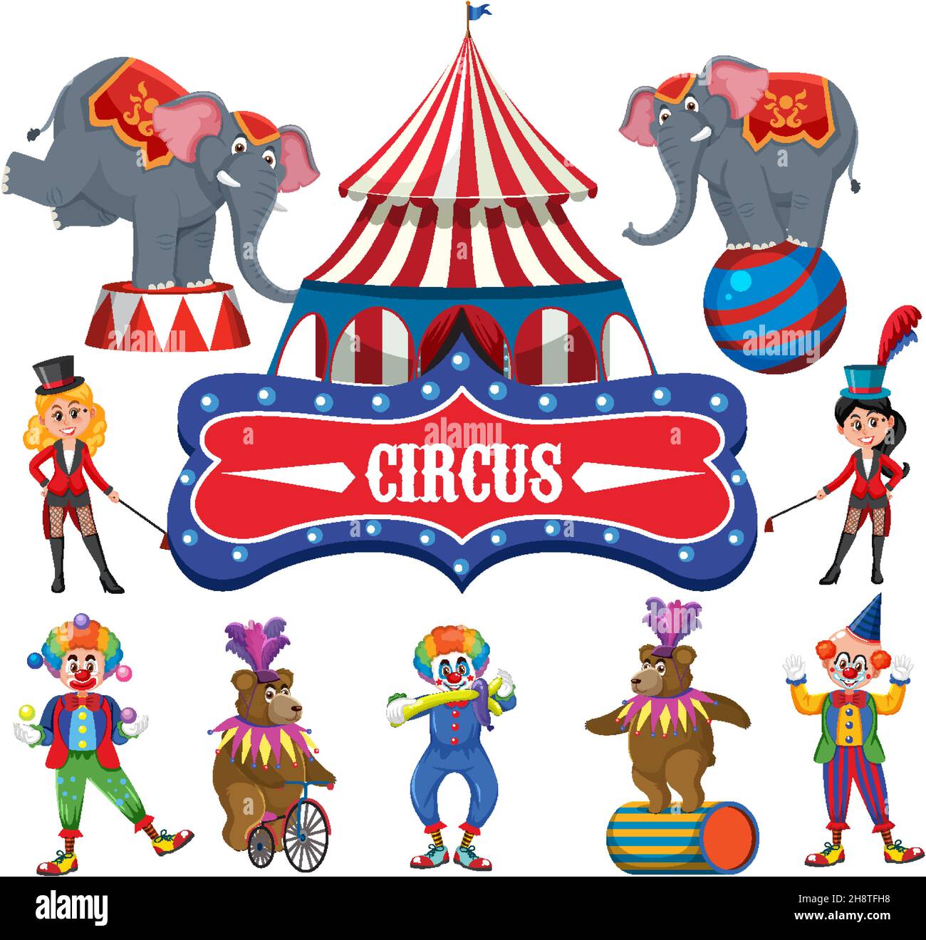 Set of amusement park elements isolated illustration Stock Vector Image ...