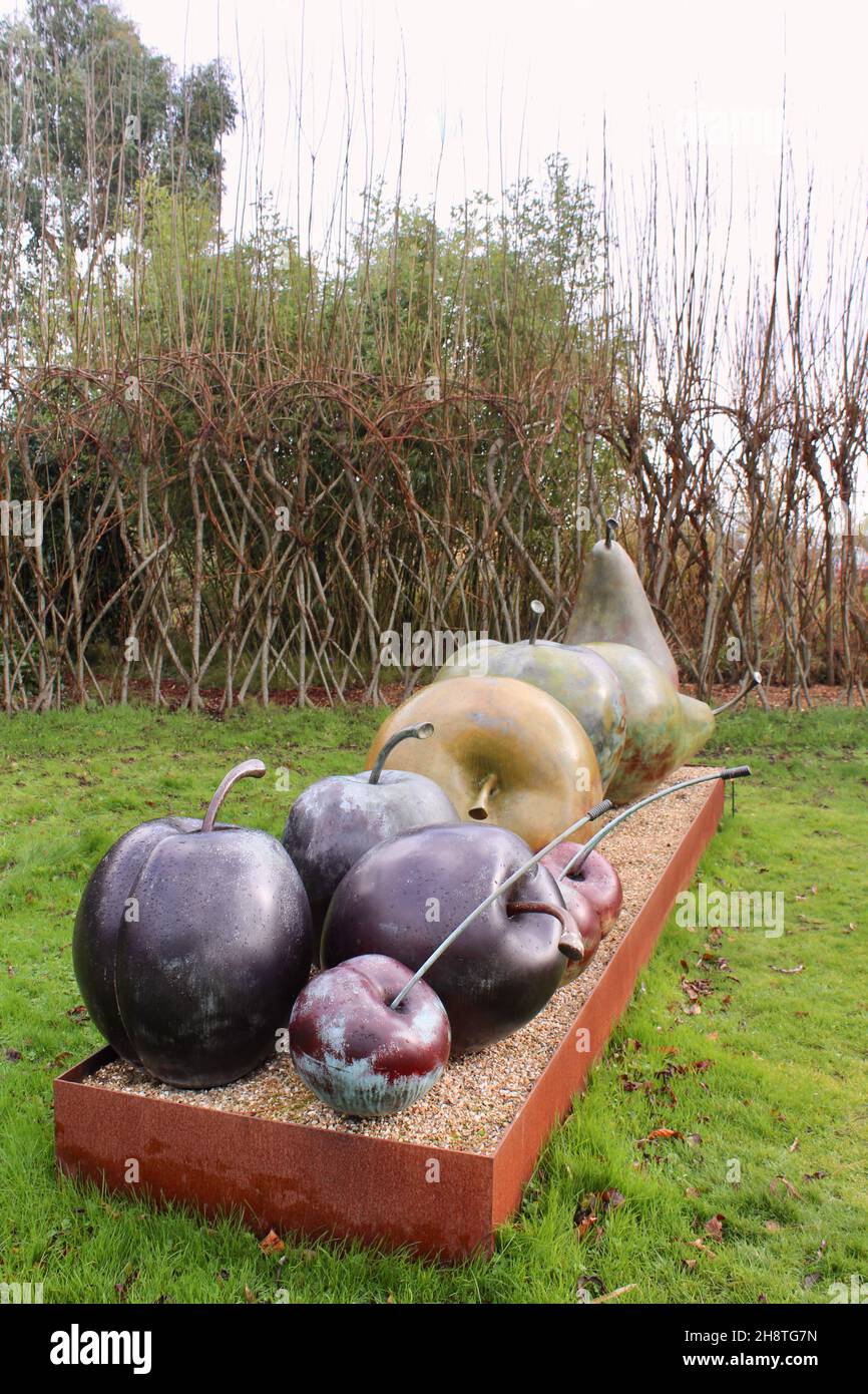 Fruit Platter by Simon Gudgeon - Dorchester Sculpture Park - Inspiring Dorset Sculpture Park with renowned sculptured works of art. Stock Photo