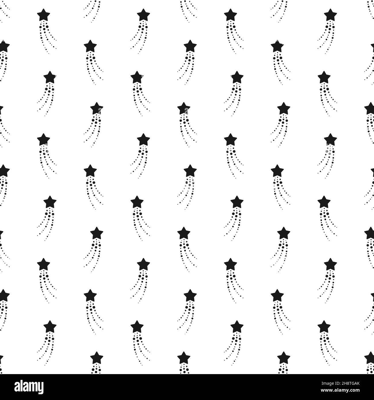 Seamless cute pattern with flying black stars, dots and circles on ...