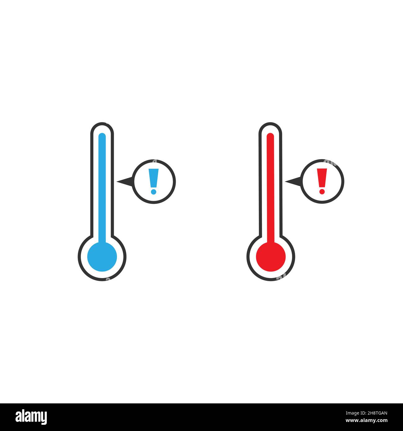 Thermometer with exclamation mark icons set isolated on white