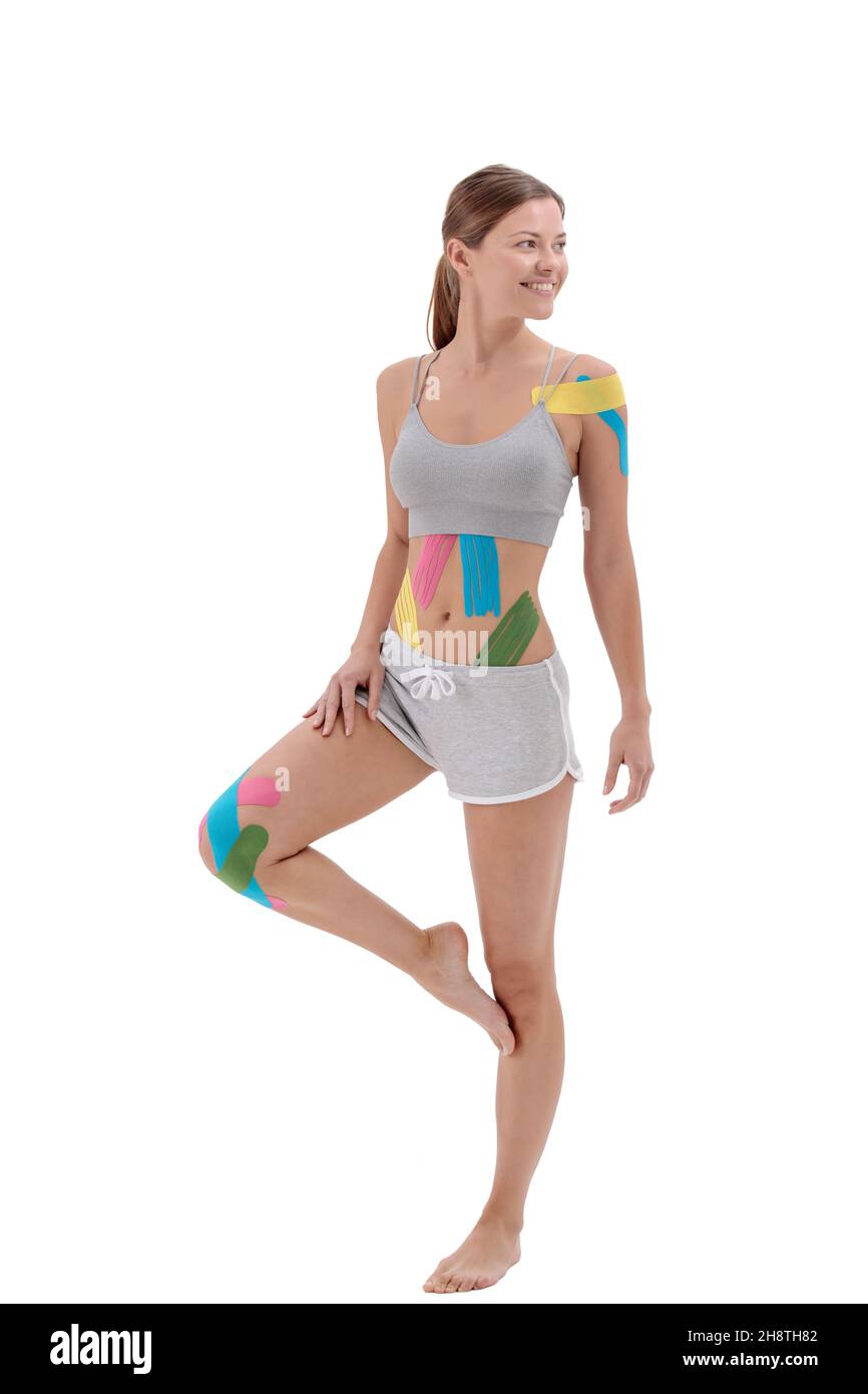 Kinesiology taping. Kinesiology tape on patient knee,hip, shoulder