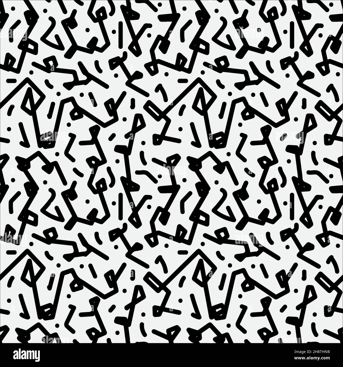 Abstract hand drawn broken line seamless pattern, black and white texture. Stock Vector