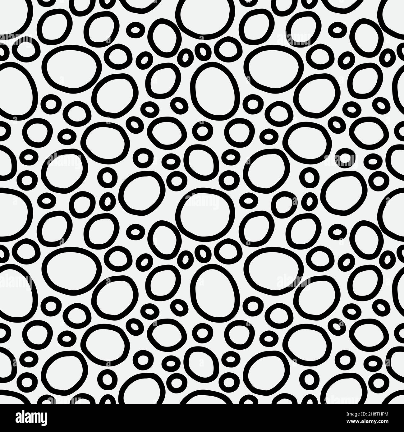Abstract hand drawn seamless pattern, black and white circle texture. Stock Vector