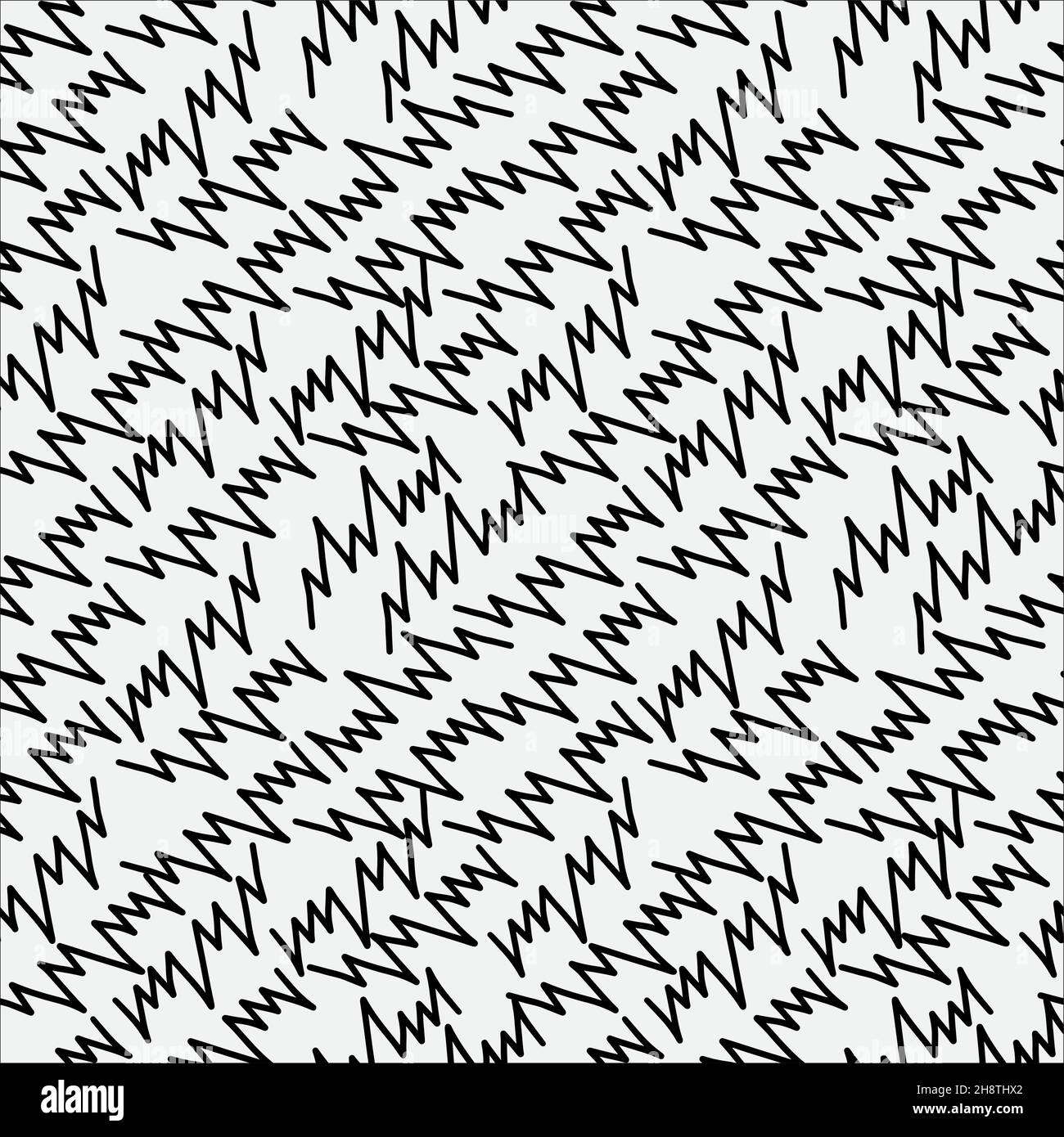 Abstract hand drawn seamless pattern, black and white zigzag texture. Stock Vector