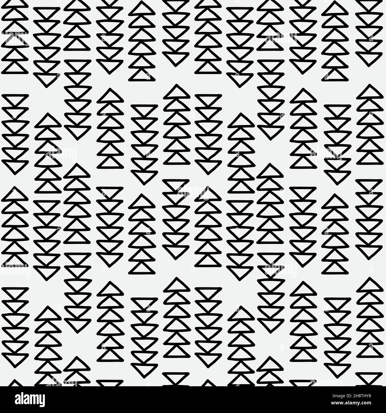 Abstract hand drawn seamless pattern with fir tree shape elements. Black and white texture. Stock Vector