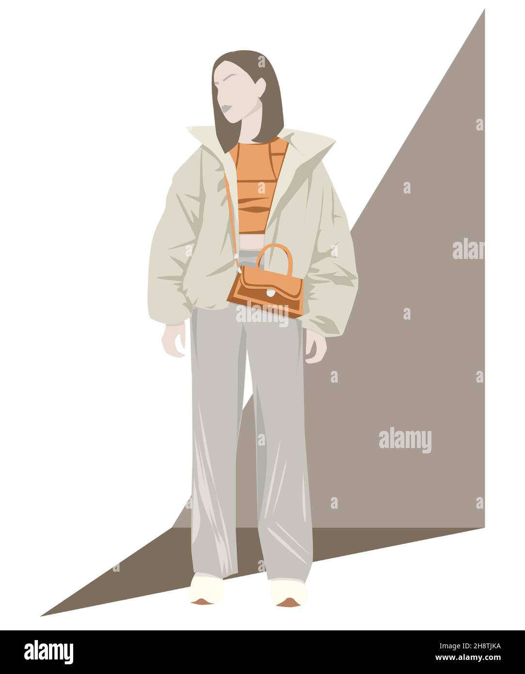 Street style fashion woman in winter outfit Stock Vector