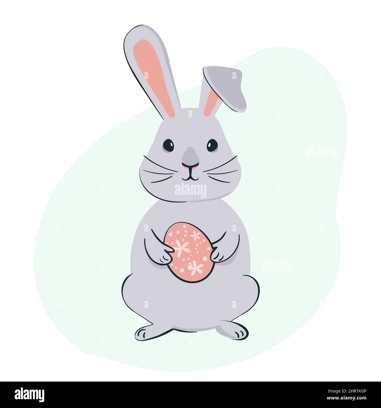 Easter bunny holding Easter egg. Happin Easter banner vector illustration Stock Vector