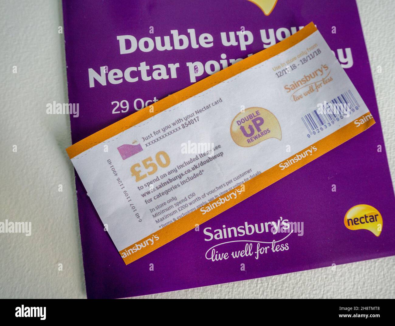 Sainsbury's supermarket voucher enabling a customer to double up their
