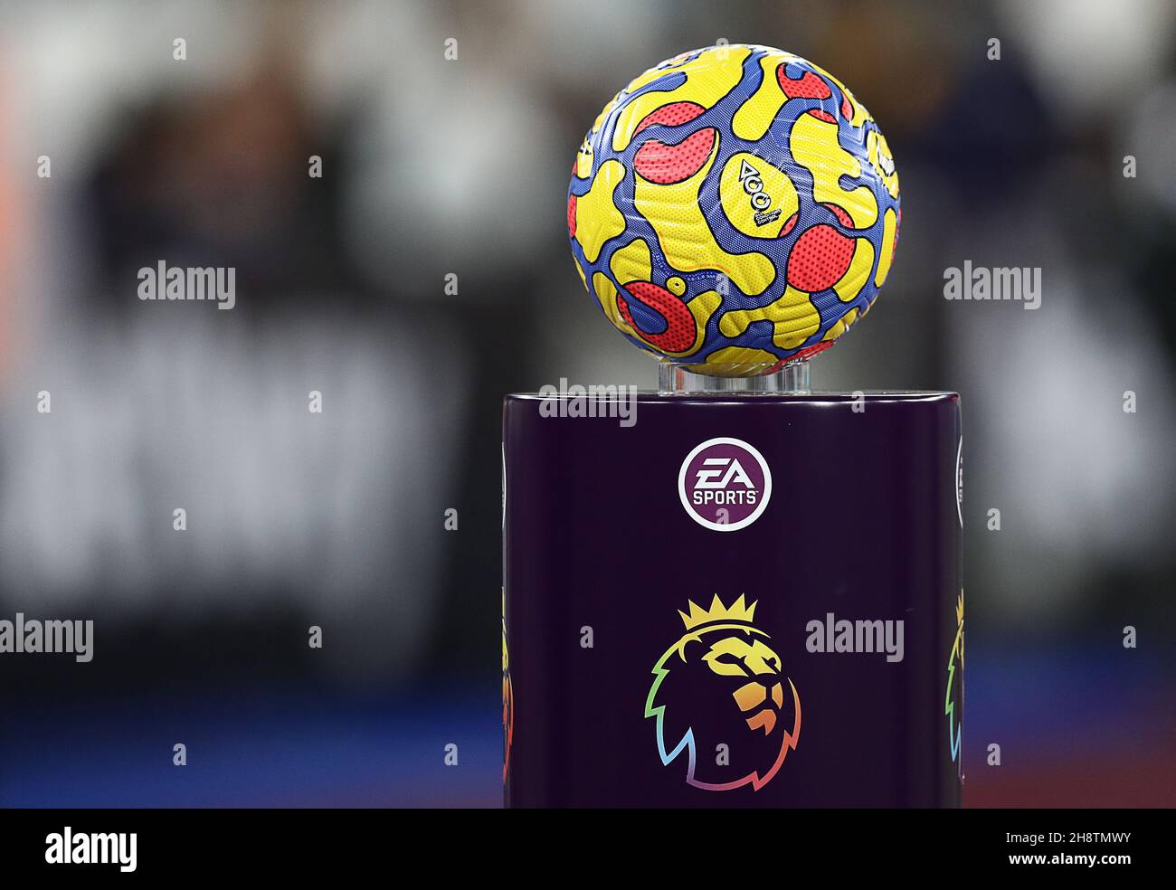 London, England, 1st December 2021. The premier league match ball with a rainbow coloured premier league logo is support of the rainbow laces campaign during the Premier League match at the London Stadium, London. Picture credit should read: Paul Terry / Sportimage Stock Photo
