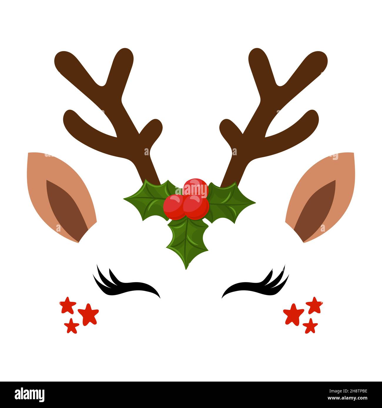 Deer Head, reindeer face with beautiful lashes. Vector illustration for card and shirt design for autumn holidays. Scandinavian design, good for cloth Stock Vector