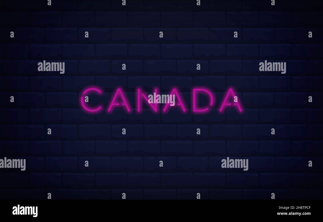 Neon Canada. Concept illustration. Canadian flag neon sign. Stock Photo