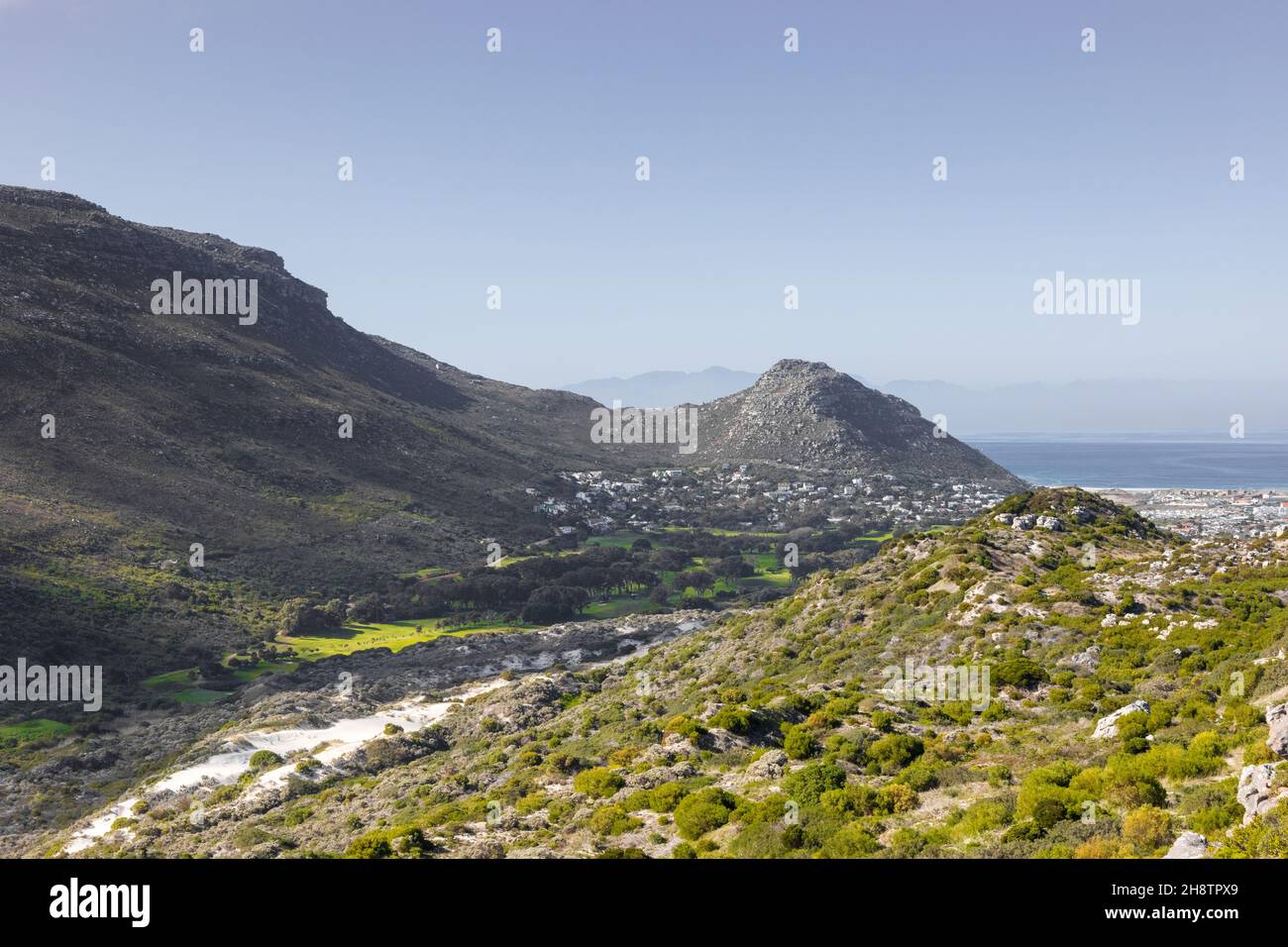Fish Hoek residential neighborhood viewed from the top of Peer’s Cave