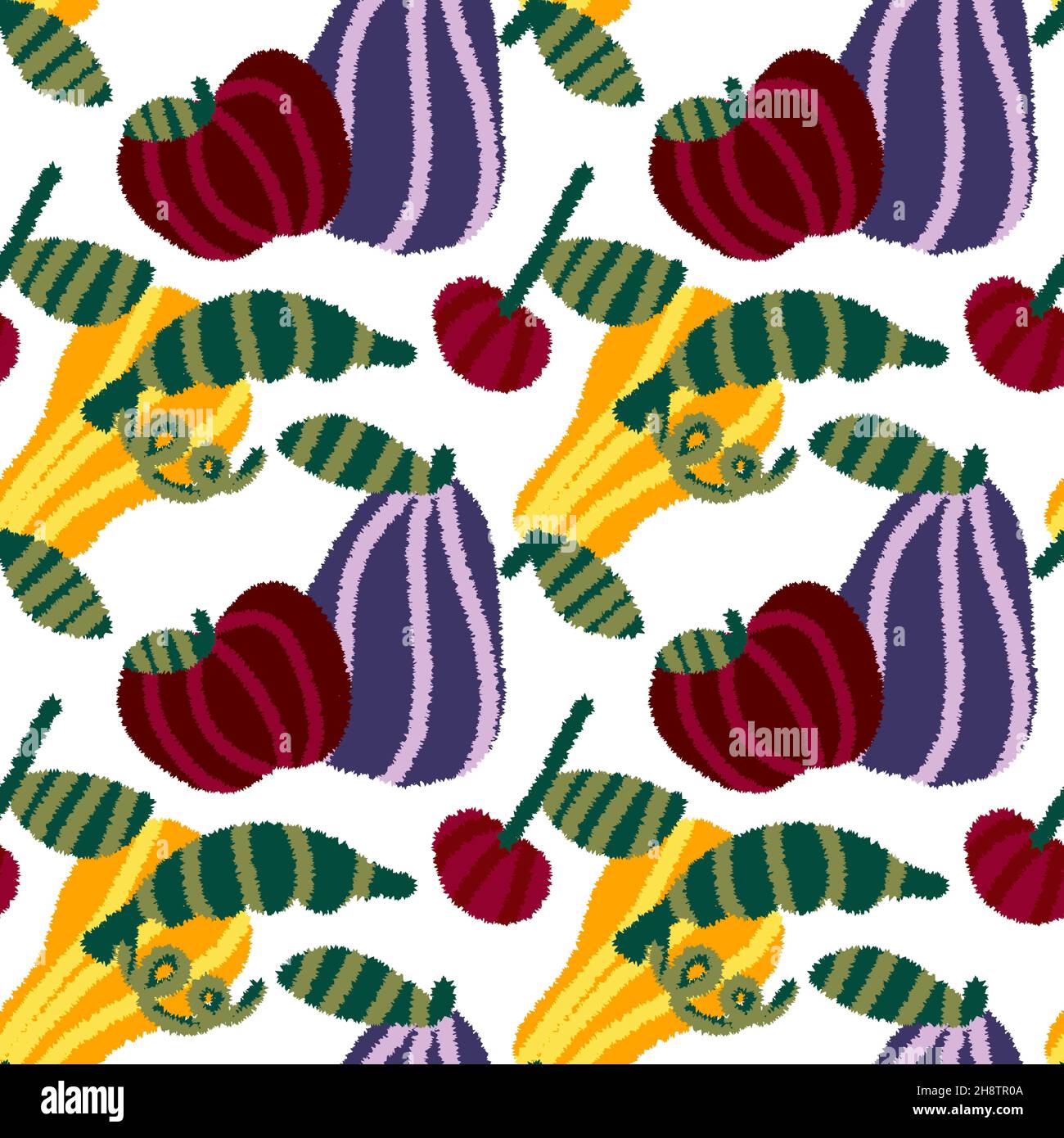 Seamless fruit and vegetables pattern on white background Stock Photo ...