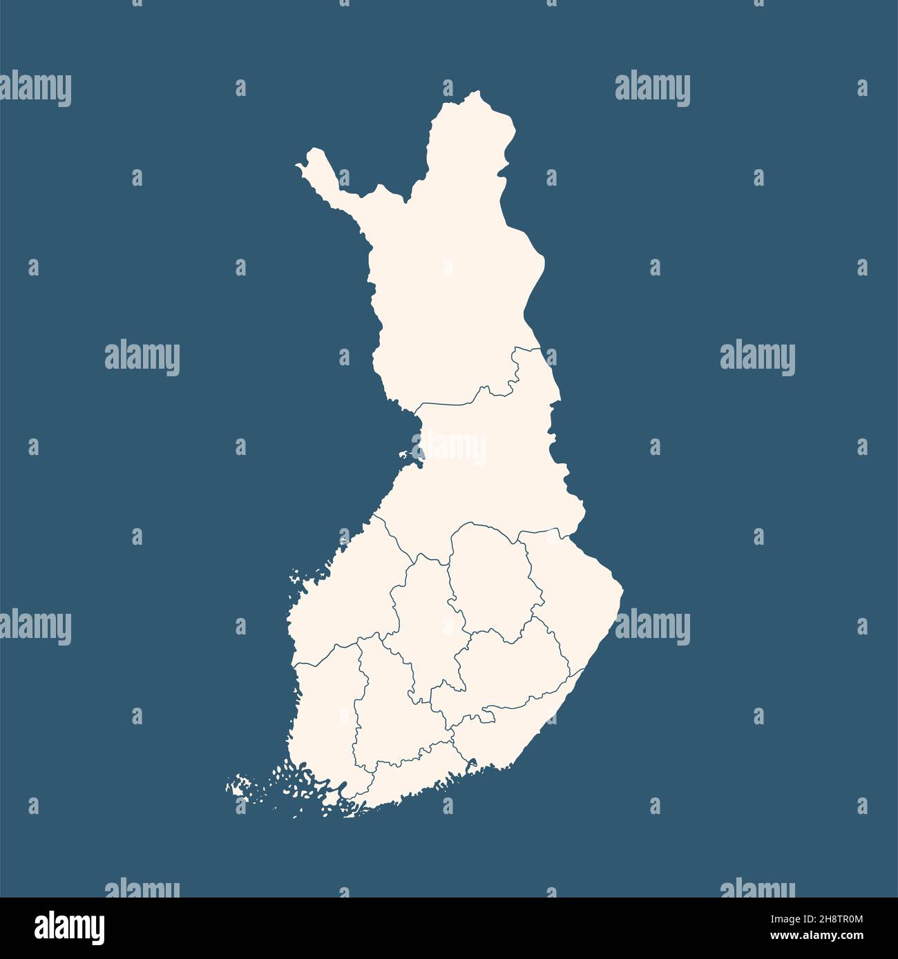 Finland outline map isolated on a blue background. Stock Photo
