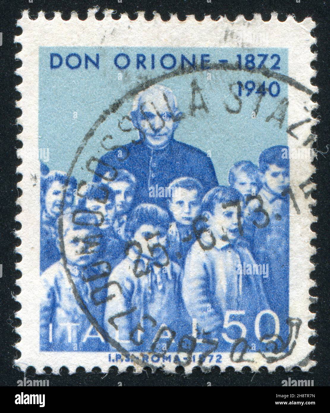 ITALY - CIRCA 1972: stamp printed by Italy, shows Luigi Orione and boys, circa 1972 Stock Photo