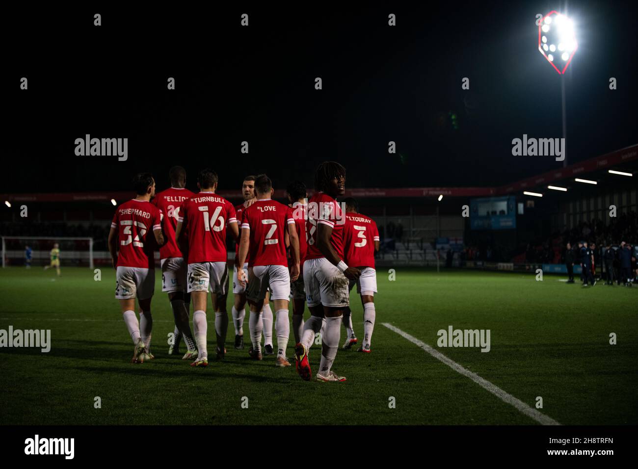 Brandon Thomas Asante scores the equaliser as Salford draw 1-1 with Bristol Rovers. Skybet League 2. 23/11/21. Stock Photo