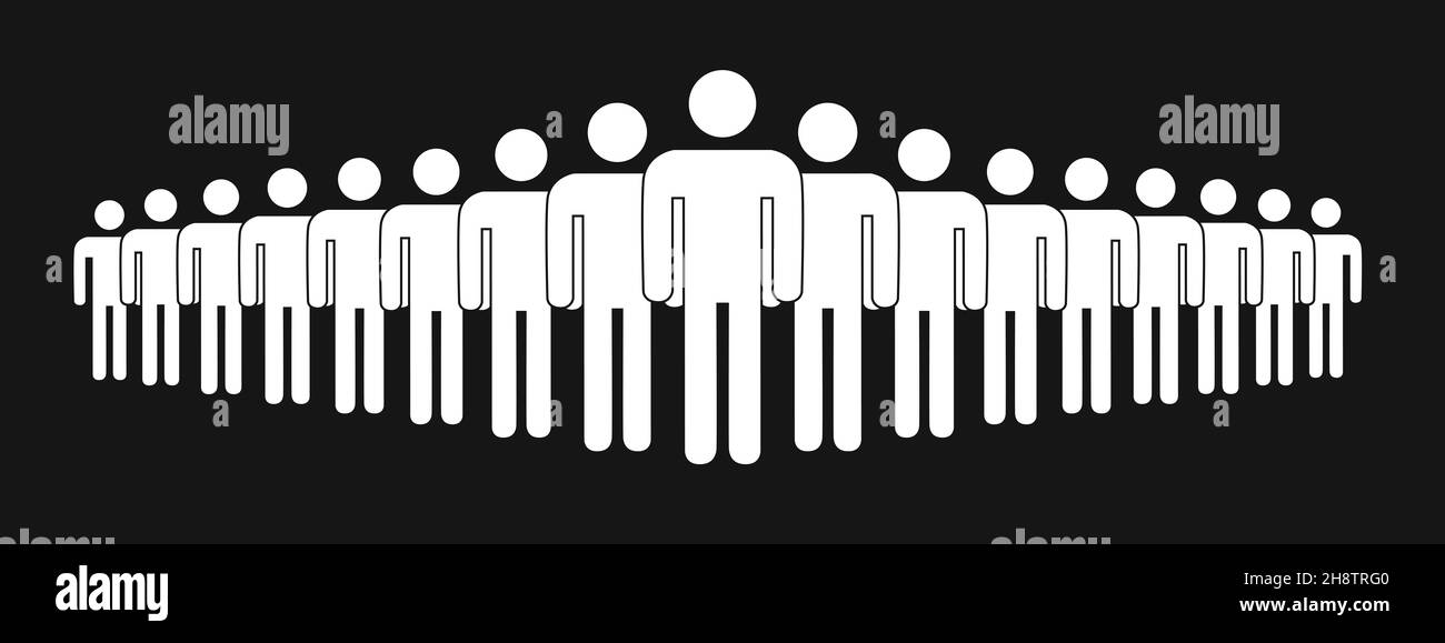 Simple crowd icon, group of people silhouettes standing in rows ...