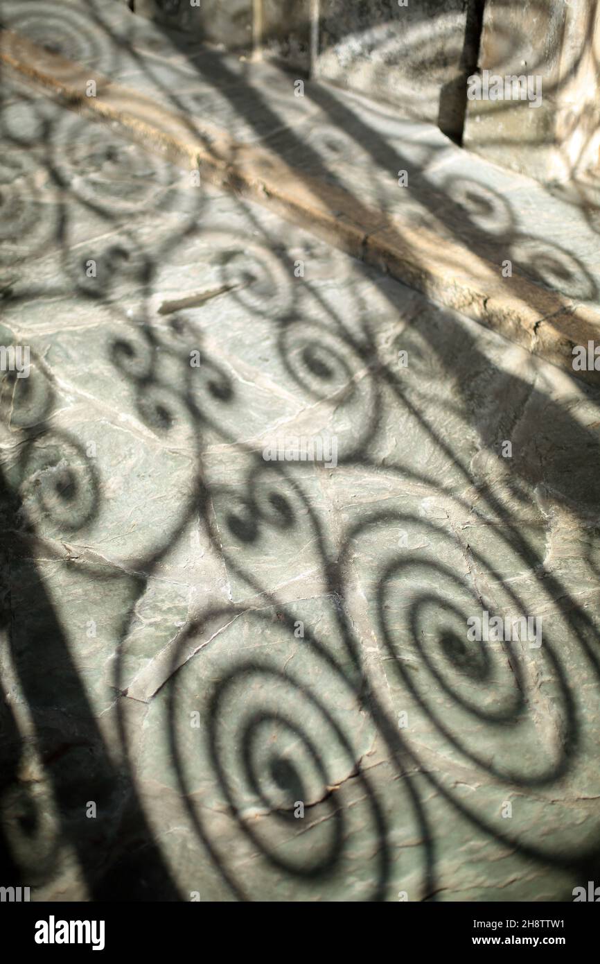 Shadow of door iron decoration on the floor, Nice la vieille ville, Alpes Maritimes, 06, Cote d'Azur Stock Photo