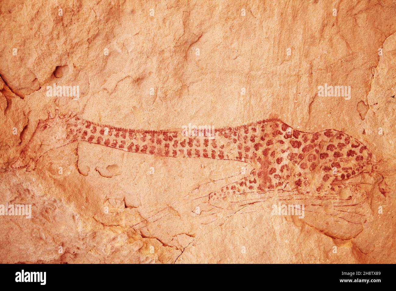 Ancient rock paintings in Sahara Desert, Tadrart, Algeria Stock Photo