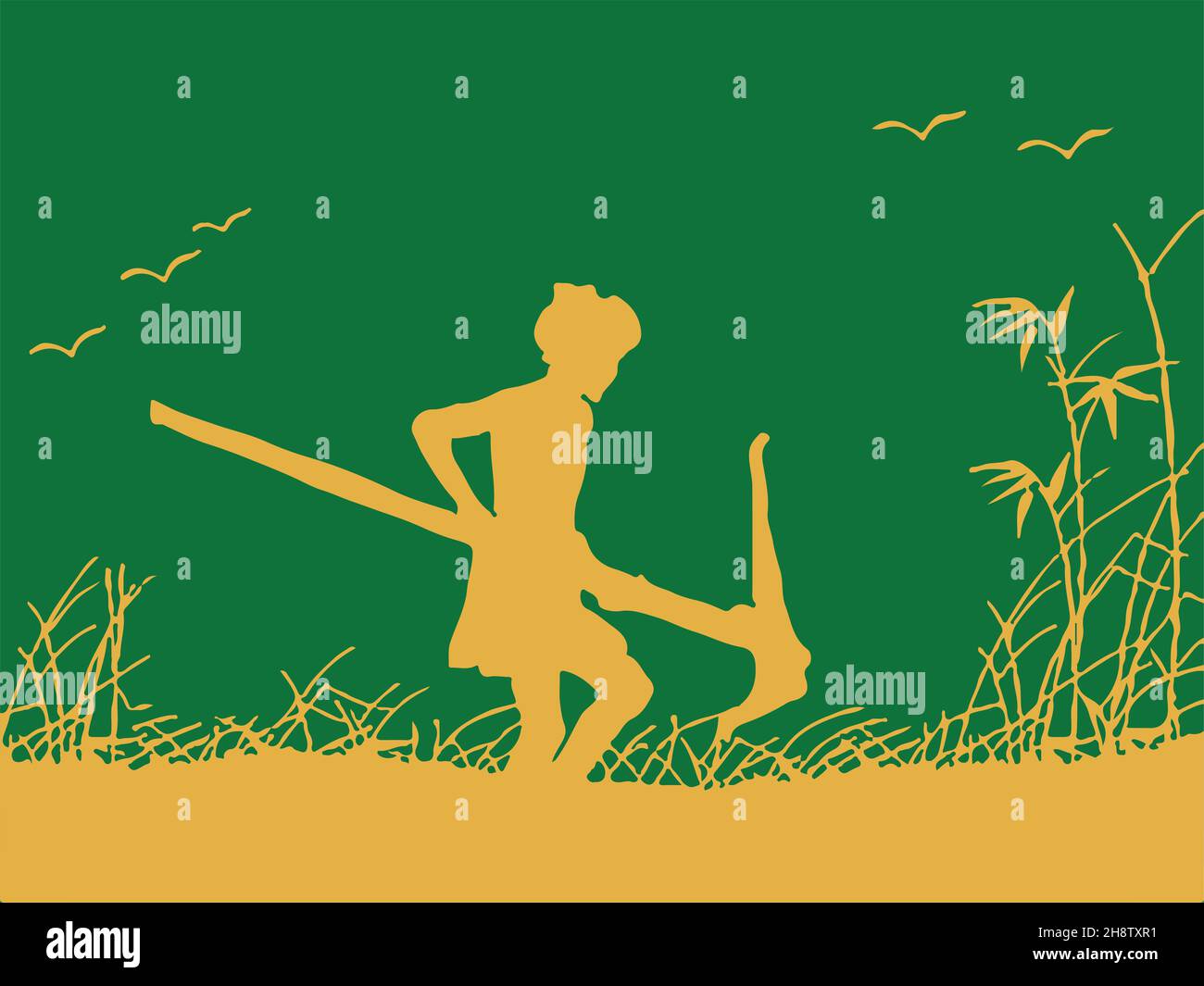 Silhouette drawing or sketch an agriculture farmer in a farmland Stock Photo