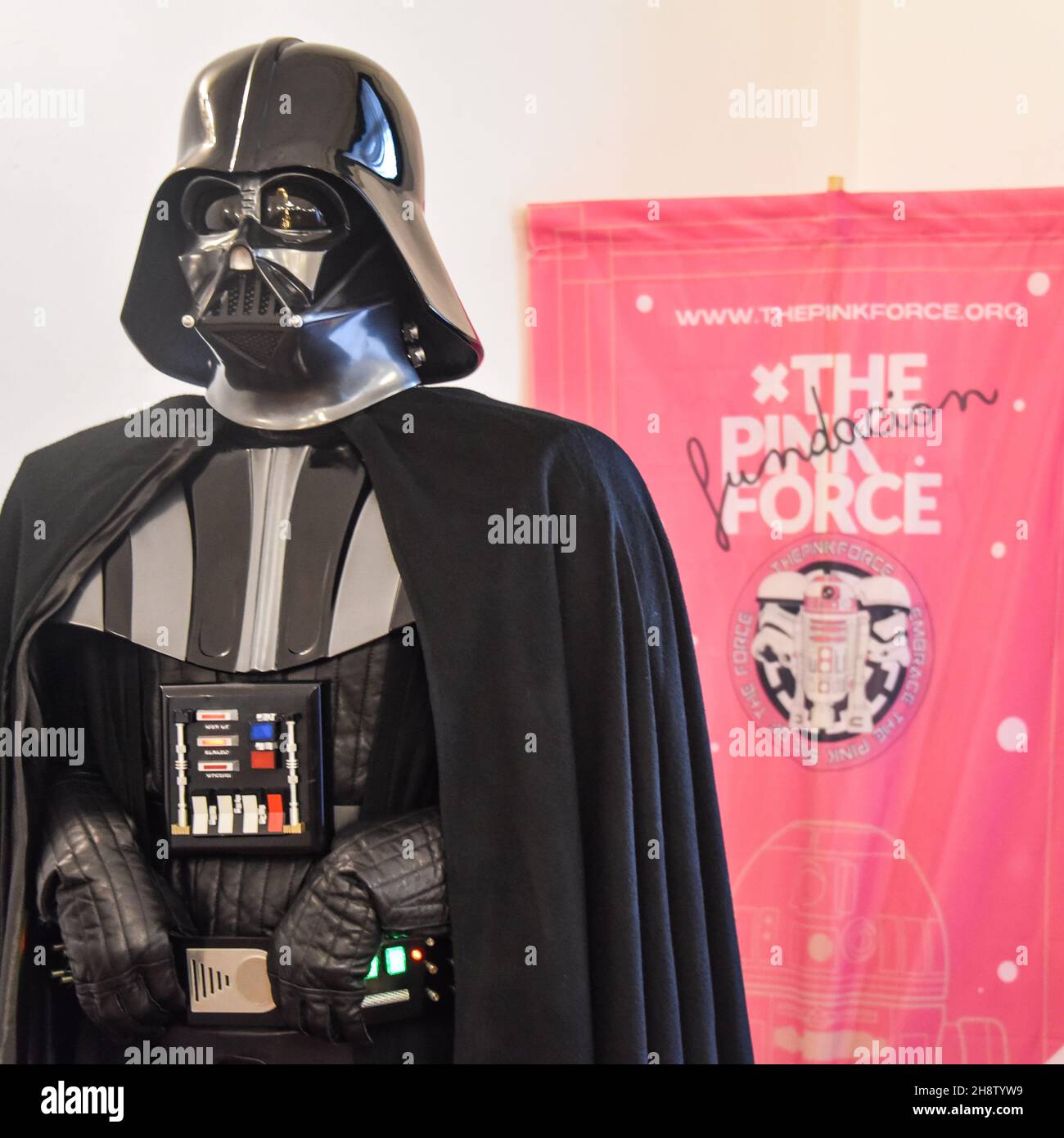 San Sebastian, Spain - 28 Nov, 2021: Star Wars characters at Palacio Miramar in support of Pink Force Day Stock Photo
