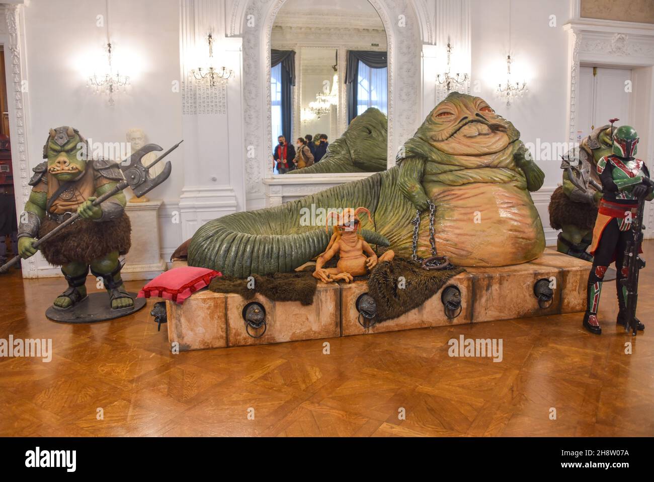 San Sebastian, Spain - 28 Nov, 2021: Star Wars characters at Palacio Miramar in support of Pink Force Day Stock Photo