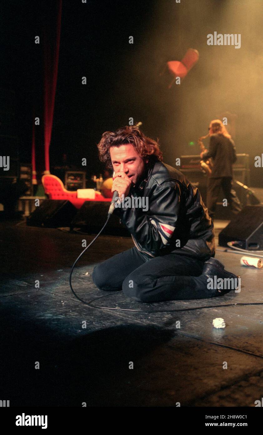 Michael Hutchence, lead singer of Australian rock group INXS, performing live at the Brixton Academy, London on 28/10/1994 Stock Photo