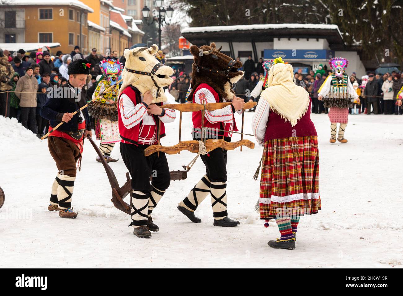 Razlog, Bulgaria - January 14, 2017: People in traditional carnival