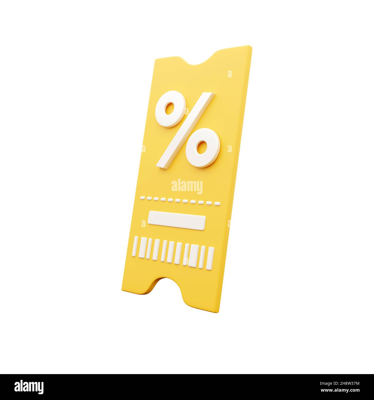 3d render yellow coupon icon on white background. Cartoon style 3d