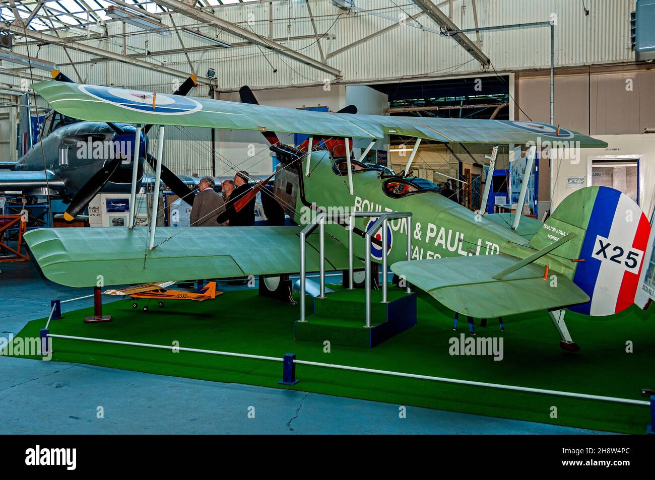 A replica of the circa1918 wood and fabric two seater single engine biplane built as a project by the Boulton Paul Aircraft Heritage Association Stock Photo